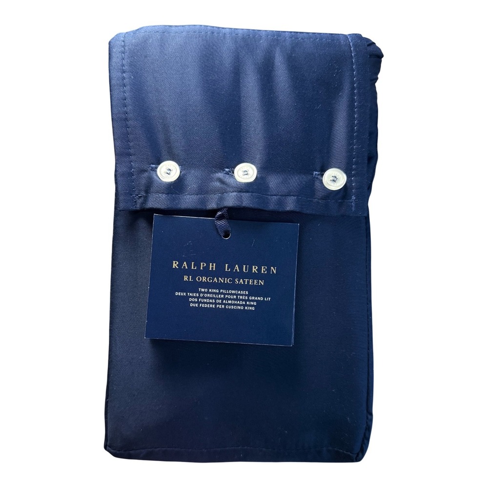 Ralph Lauren Home 2 King Pillowcase Organic Cotton‎ Polo Navy Blue NWT